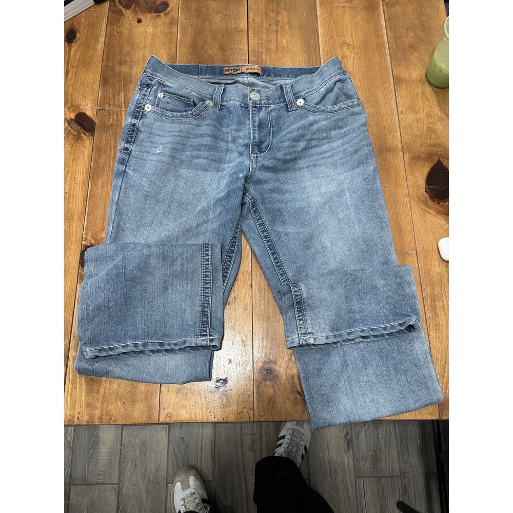 SEVEN7 Men's Boot Fit Jeans W32 L34 Light Wash Distressed Denim Cotton Blend
